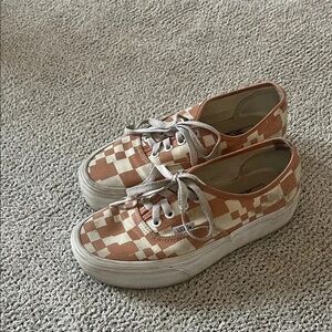 Vans Women Checkerboard Platform Sneakers - Cream & Tan